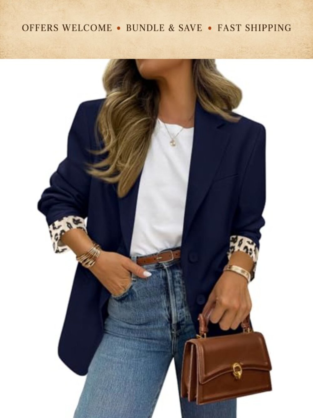 Womens Open Front Blazer Leopard Lined Suit Jacket Business Casual